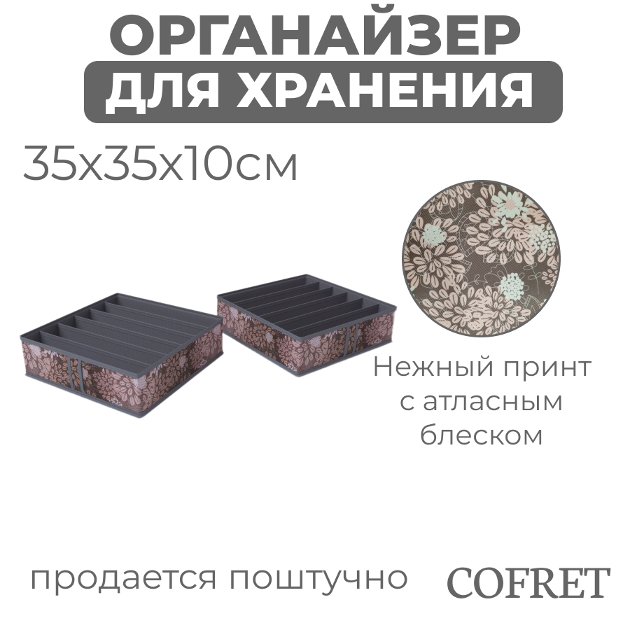 

Органайзер Cofret Серебро для хранения нижнего белья 6 ячеек 35х35х10 см, органайзер