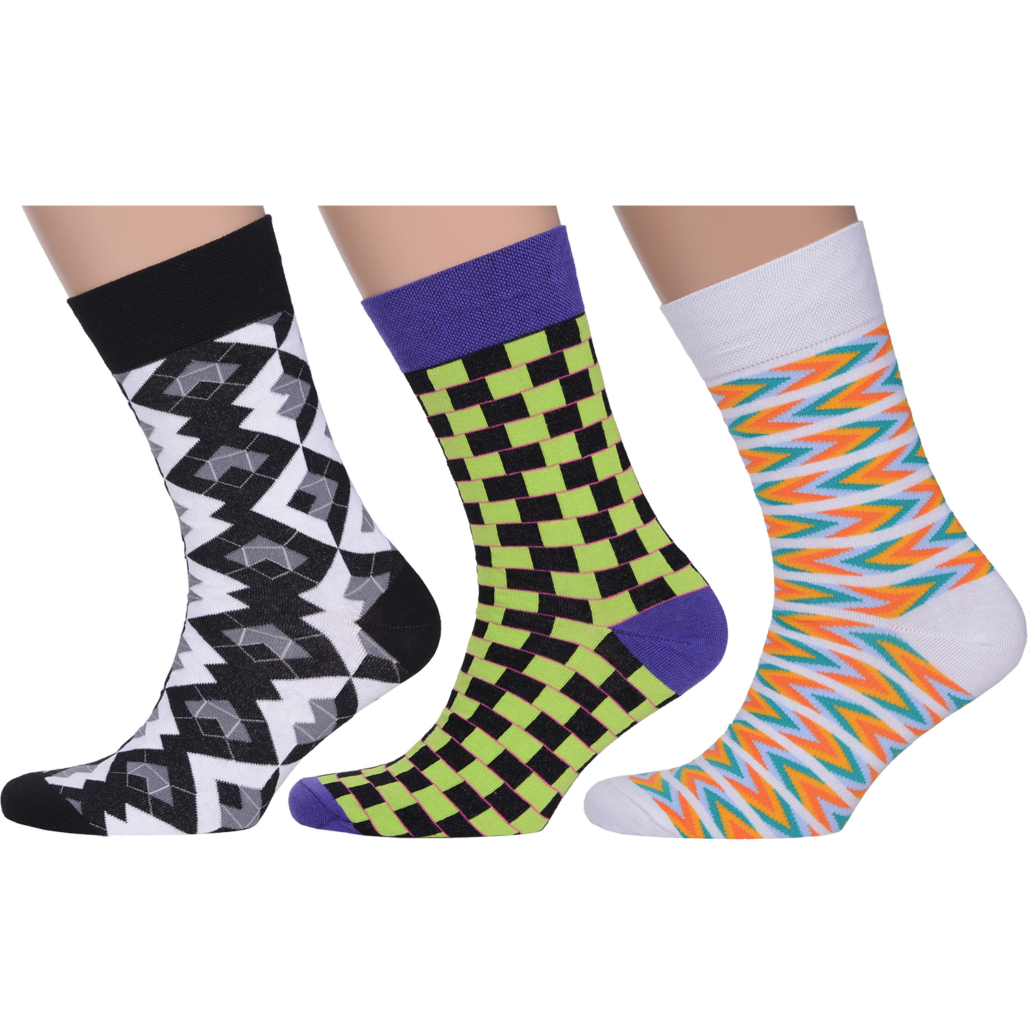 фото Комплект носков мужских moscowsocksclub msk3-м23 черных; белых; зеленых; фиолетовых 25