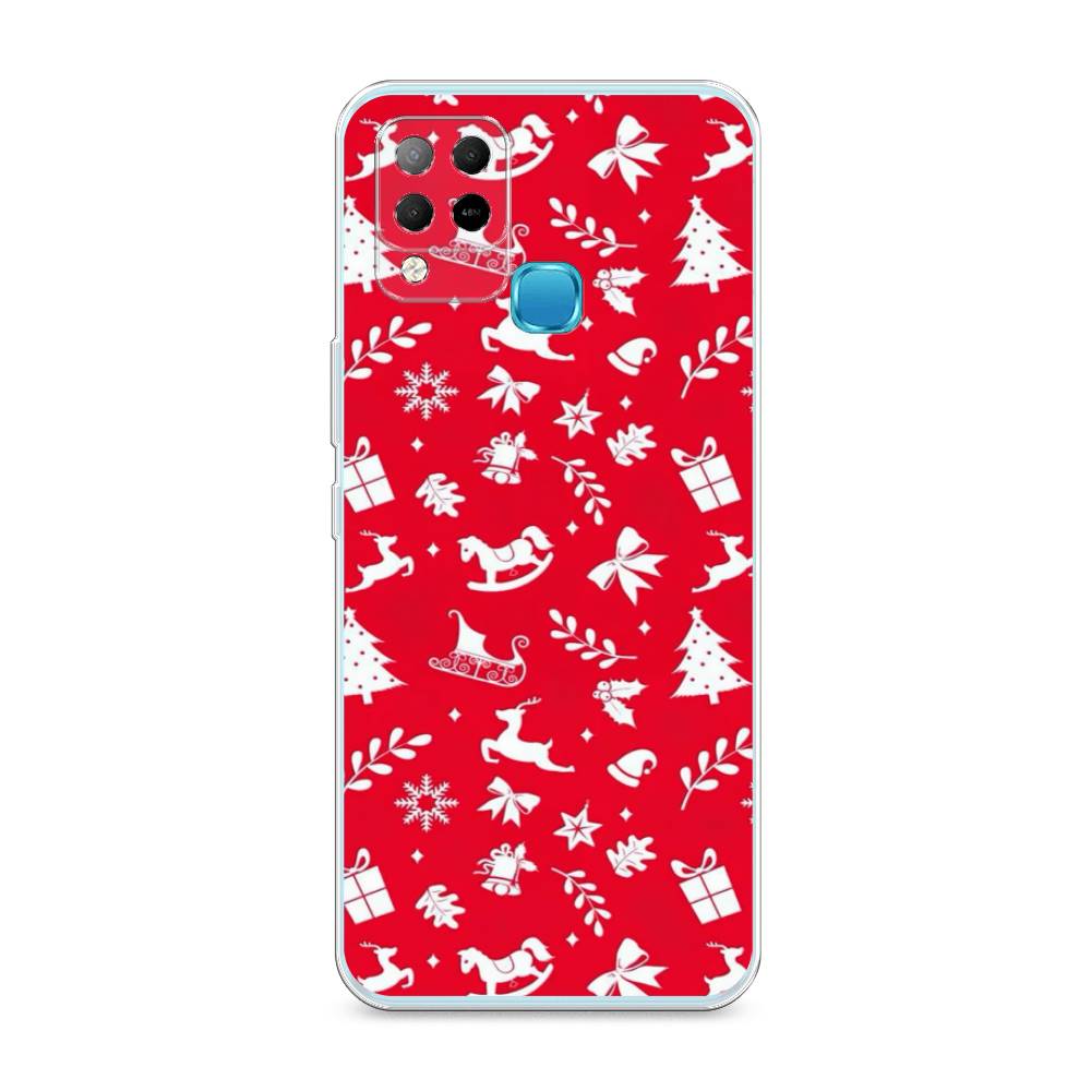 

Чехол на Infinix HOT 10S "Красный новогодний фон", Красный;белый, 3100250-5