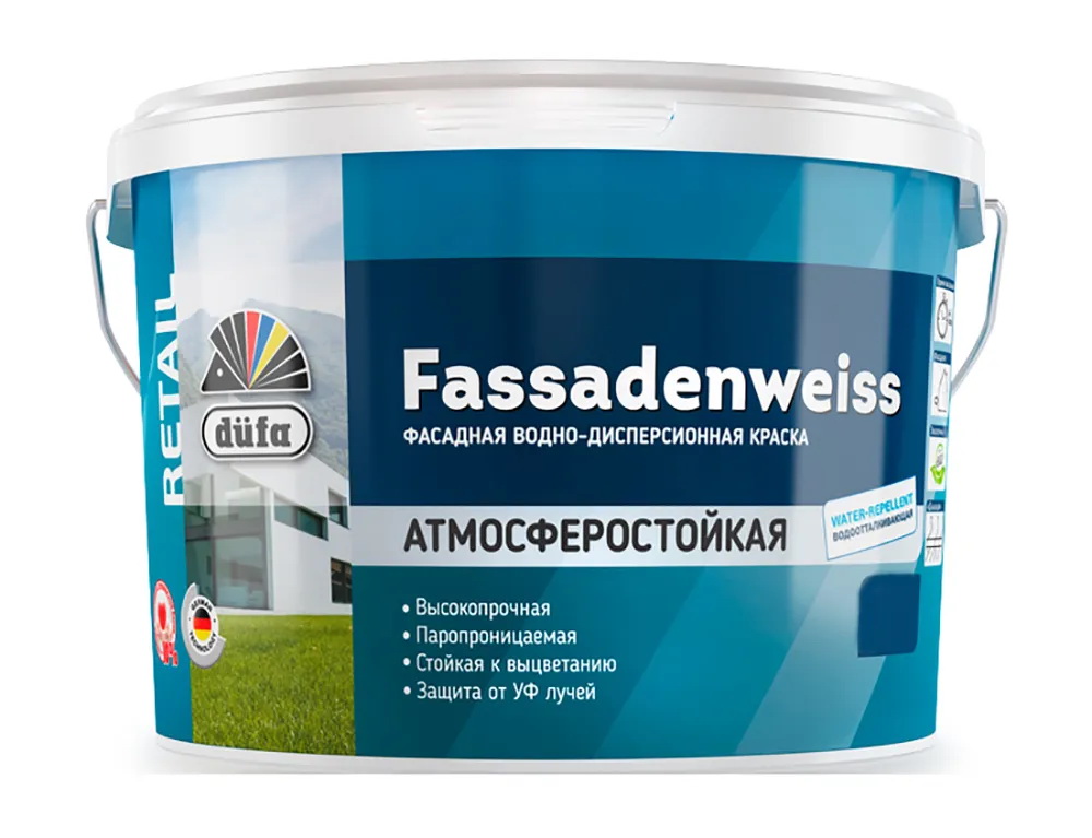 фото Dufa retail краска в/д fassadenweiss фасадная глубокоматовая база 1 2,5л dulux