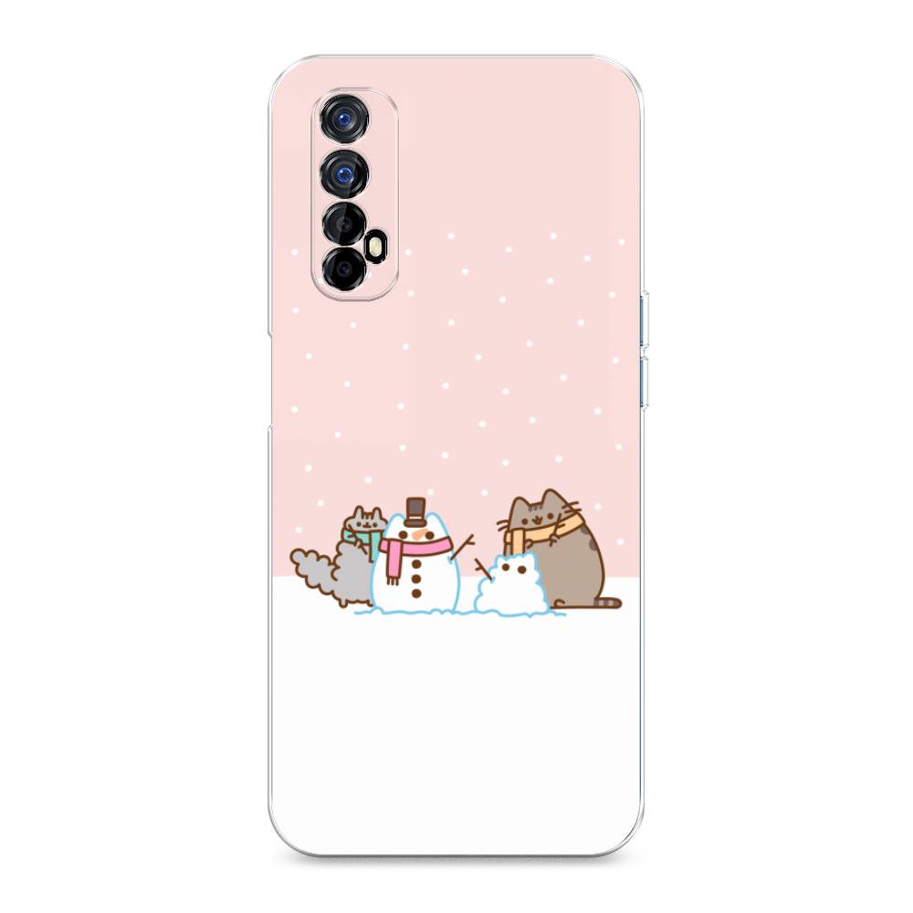 

Чехол на Oppo Realme 7 "Котики в снегу", Розовый;белый;серый, 254150-5