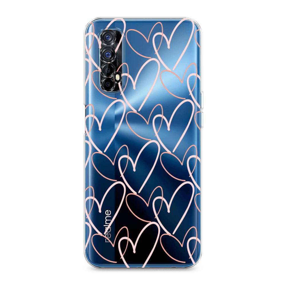 

Чехол на Oppo Realme 7 "Узор из сердечек", Розовый;бежевый, 254150-6
