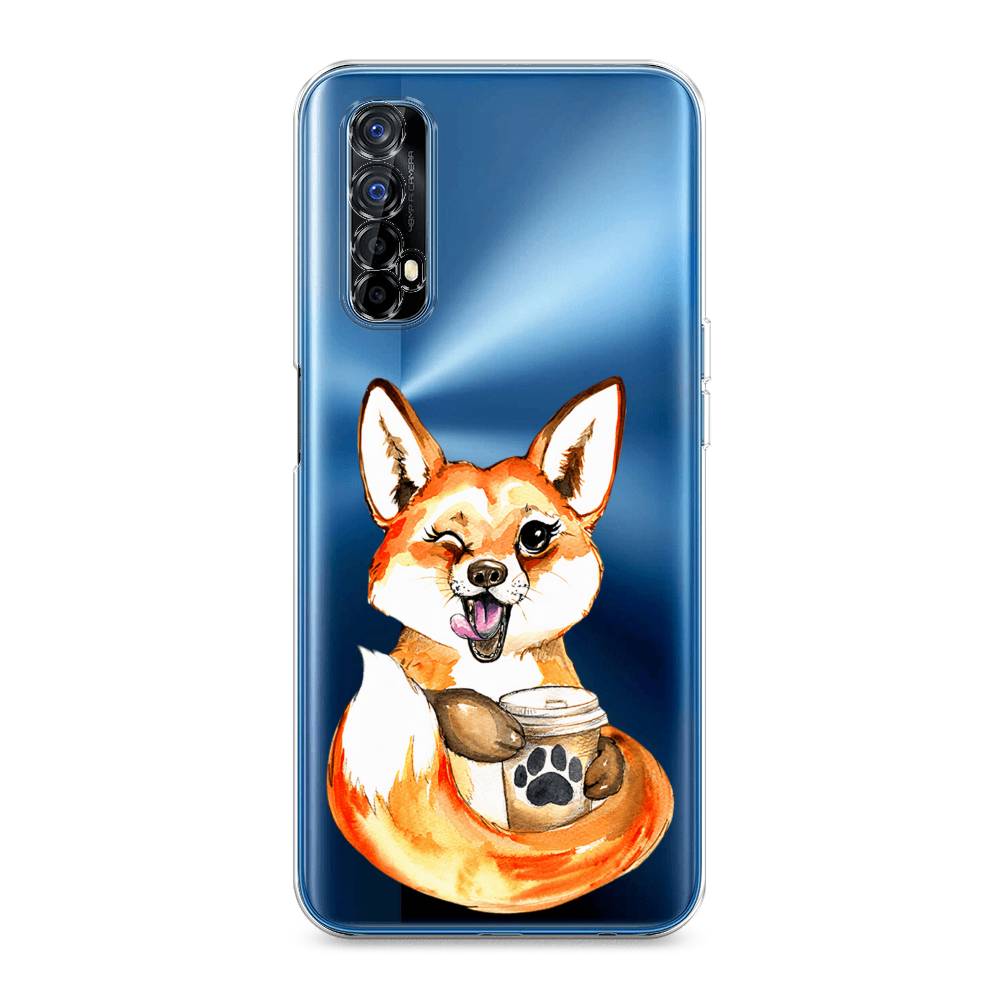 

Чехол на Oppo Realme 7 "Подмигивающая лиса с кофе", Оранжевый;белый;коричневый, 254150-4
