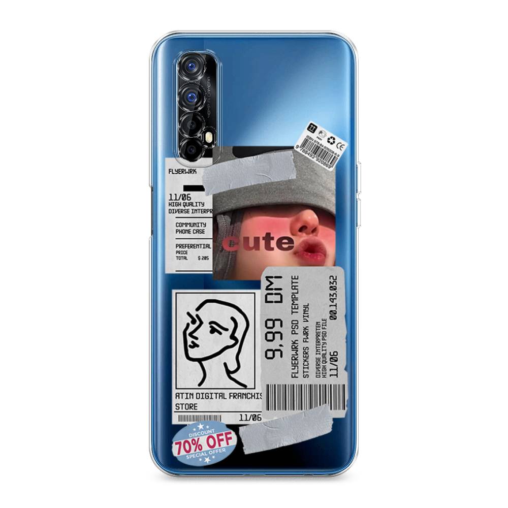 

Чехол на Oppo Realme 7 "Cute girl collage", Розовый;серый;голубой, 254150-6