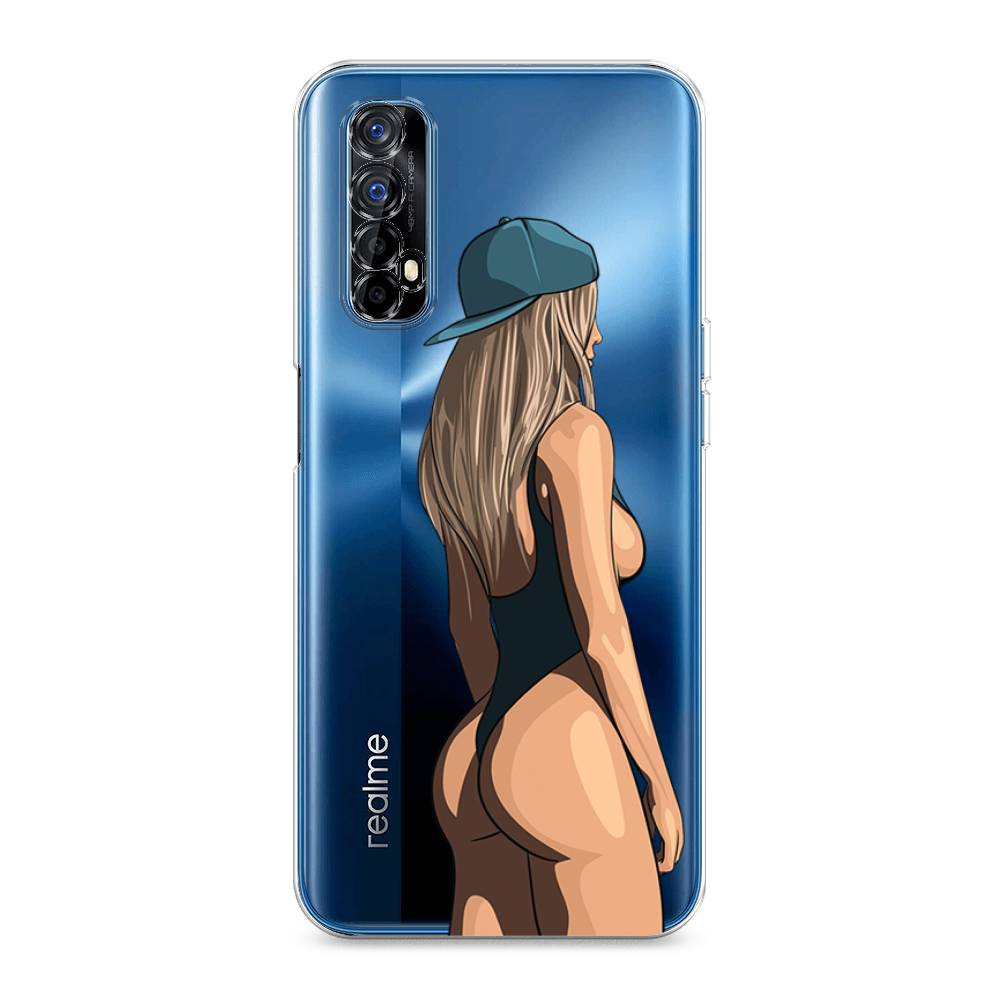 

Чехол на Oppo Realme 7 "Девушка в черном купальнике", Зеленый;бежевый;черный, 254150-6