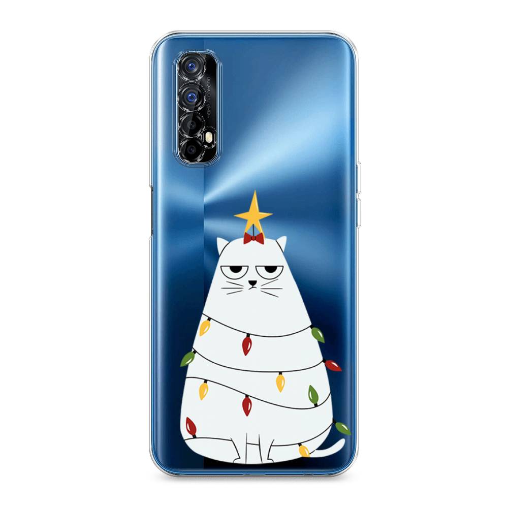 

Чехол на Oppo Realme 7 "Котик в гирлянде", Белый;красный;желтый, 254150-1
