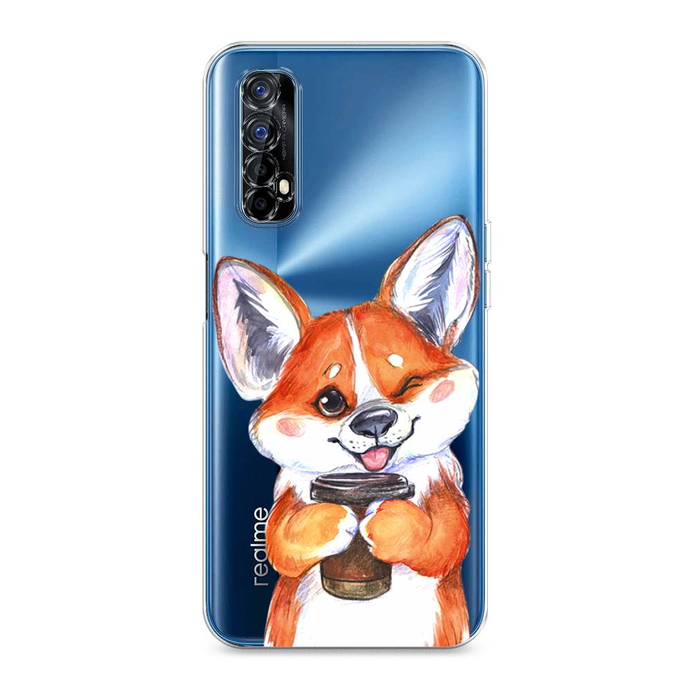

Чехол на Oppo Realme 7 "Корги с кофе", Оранжевый;белый, 254150-4