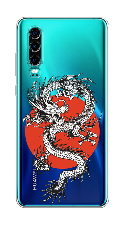 

Чехол на Huawei P30 "Восходящий дракон", Белый;черный;красный, 68550-1