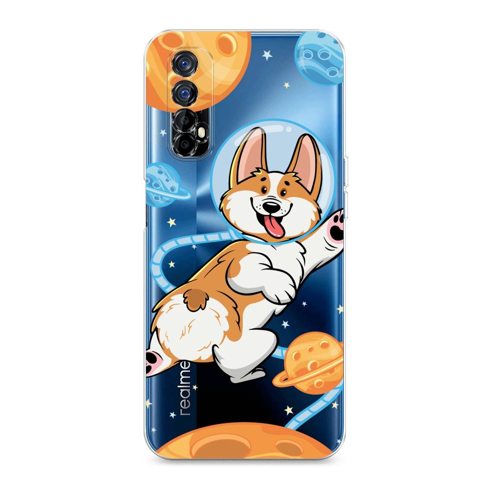

Чехол на Oppo Realme 7 "Корги-космонавт", Голубой;бежевый;белый, 254150-1