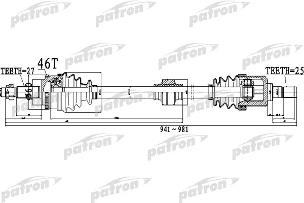 Полуось передний мост справа 27X941X60X25 ABS:46T HYUNDAI ELANTRA [JD] 1,6 07 - I30 [JD] 0