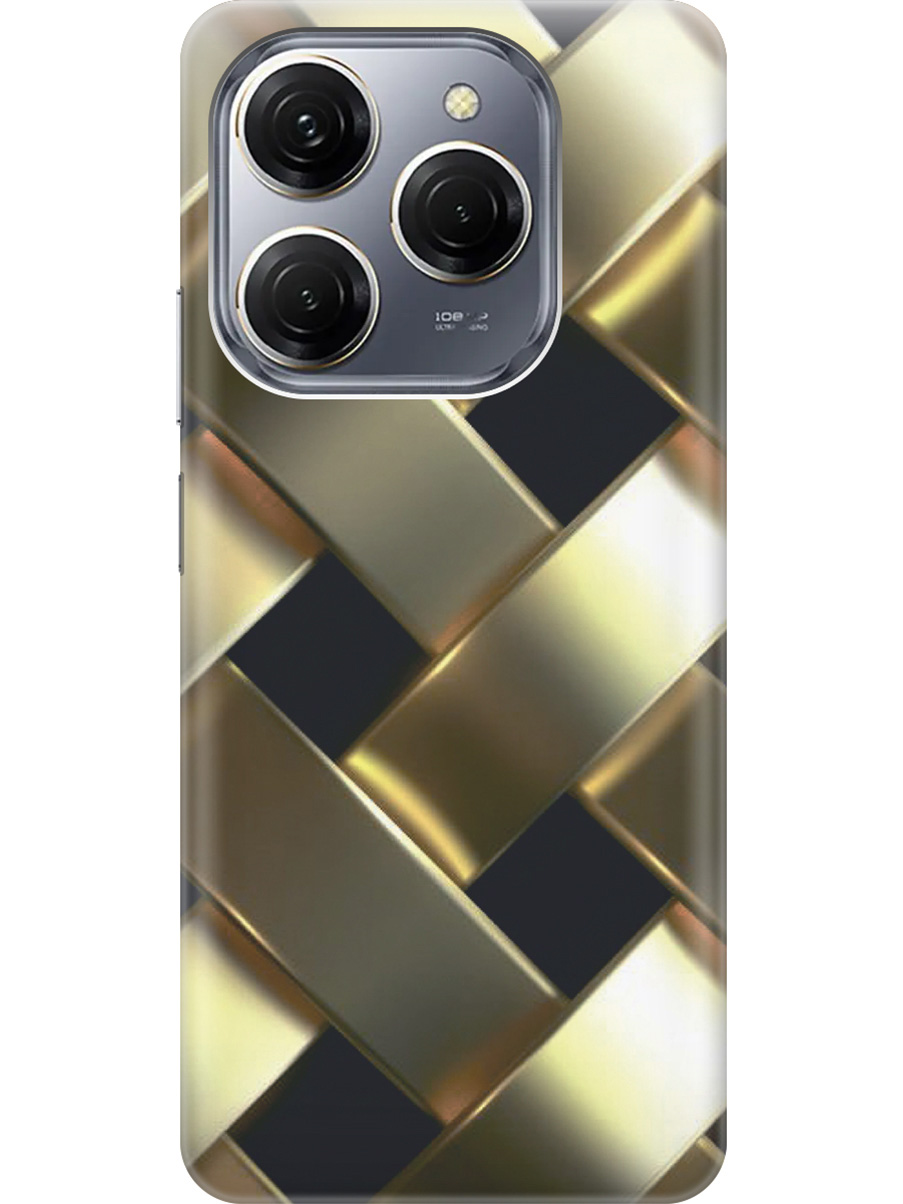 

Силиконовый чехол на Tecno Spark 20 Pro с рисунком "Золотистое плетение", Золотистый;черный, 20011920