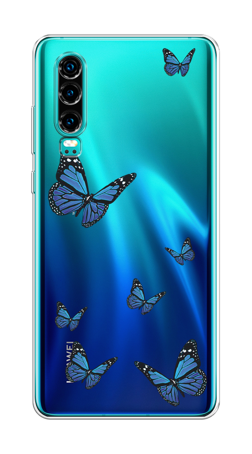 

Чехол на Huawei P30 "Blue butterflies", Синий;черный, 68550-1