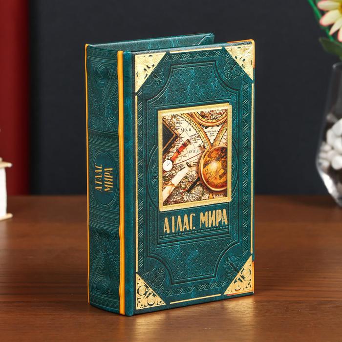 

Сейф-книга дерево кожзам "Атлас мира" 17х11х5 см, Зеленый