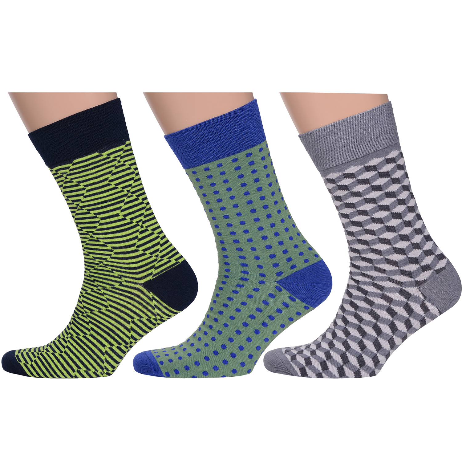 фото Комплект носков мужских moscowsocksclub msk3-м23 зеленых; серых; синих; черных 25