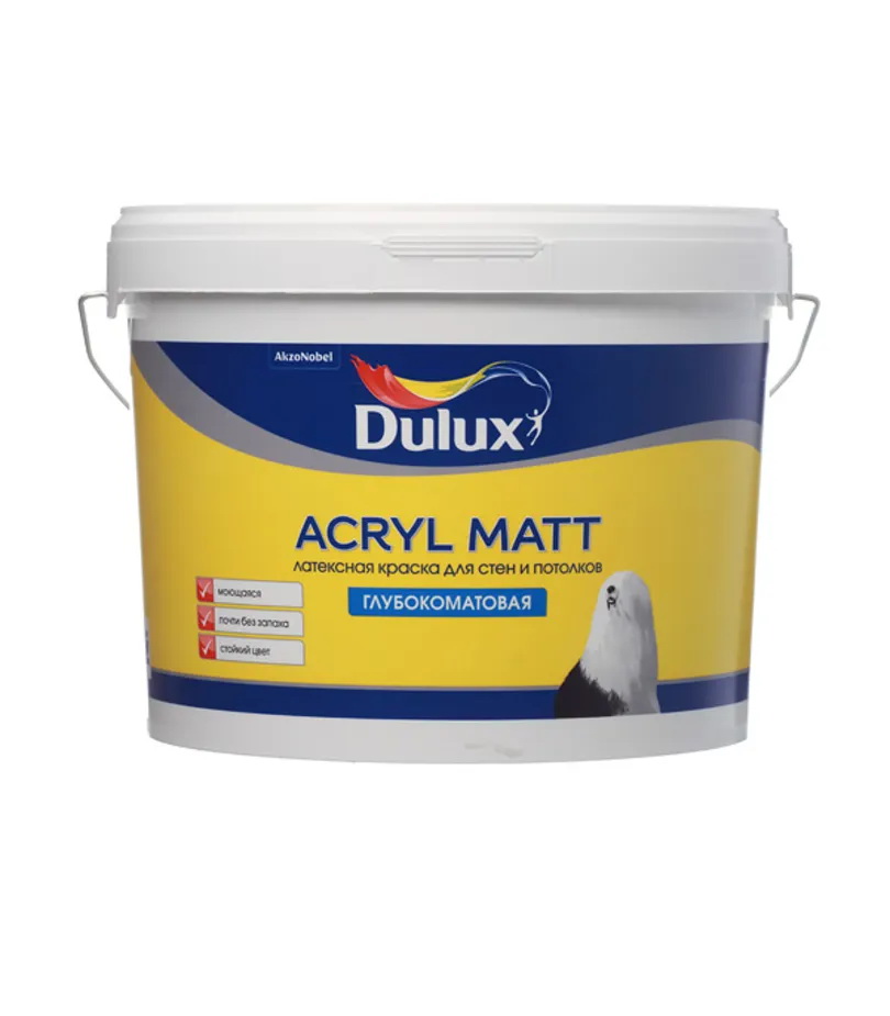 

DULUX Краска в/д ACRYL MATT BW глубокоматовая 18 л Стройка, Белый, 7009309