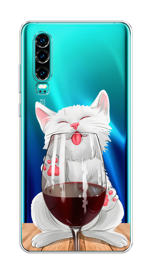 

Чехол на Huawei P30 "Кот с бокалом", Прозрачный;белый;красный, 68550-1