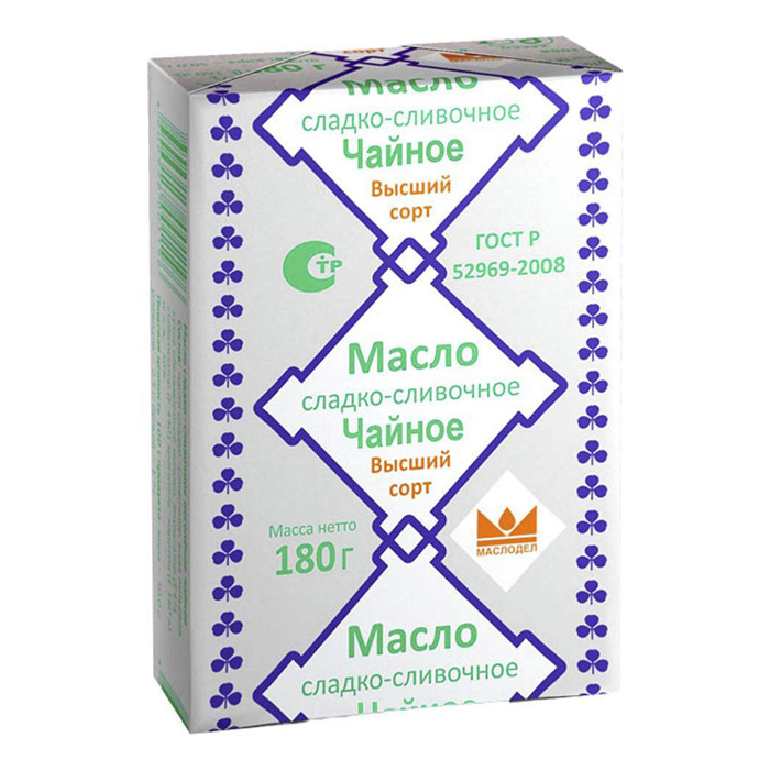 

Сладкосливочное масло Маслодел Чайное 50% БЗМЖ 180 г