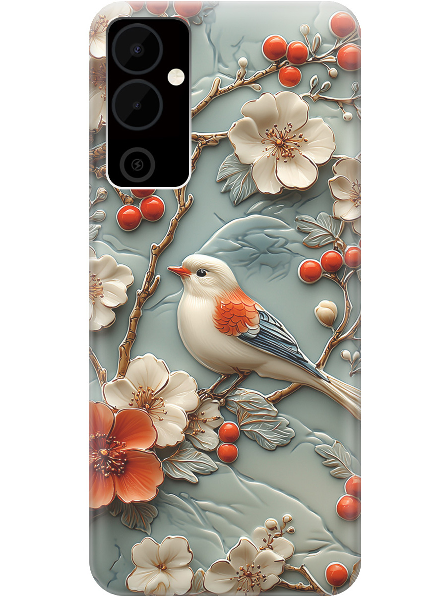 

Силиконовый чехол на Tecno Pova Neo 2 с принтом "Птичка и рябина", Прозрачный;белый;красный, 778682423