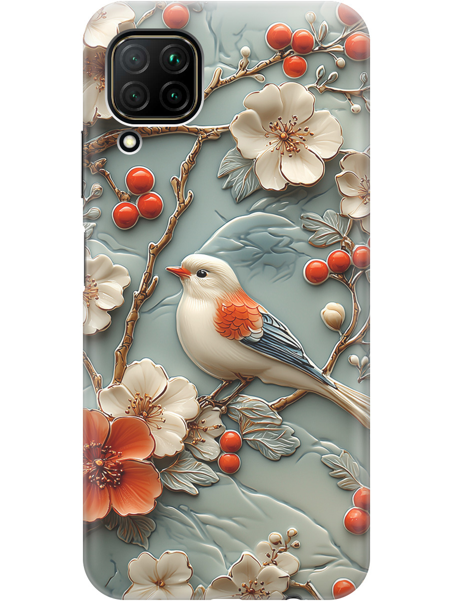 

Силиконовый чехол на Huawei P40 Lite с принтом "Птичка и рябина", Прозрачный;белый;красный, 722839723