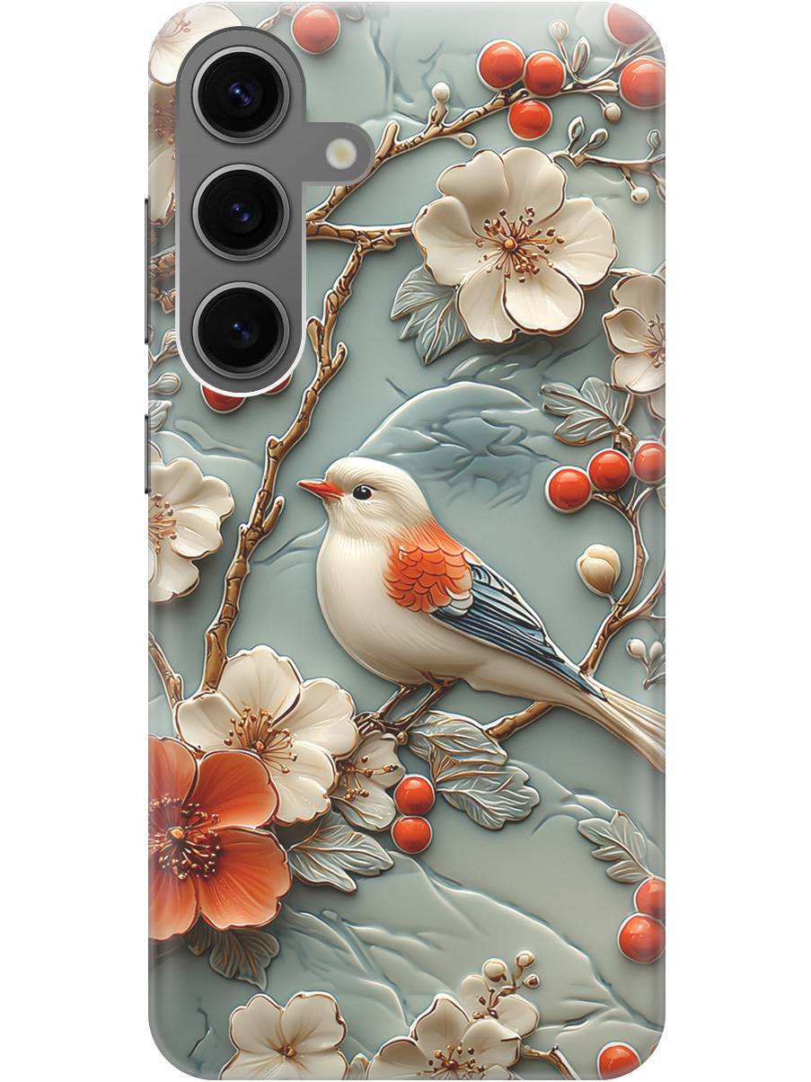 

Силиконовый чехол на Samsung Galaxy S24 с принтом "Птичка и рябина", Прозрачный;белый;красный, 779825723