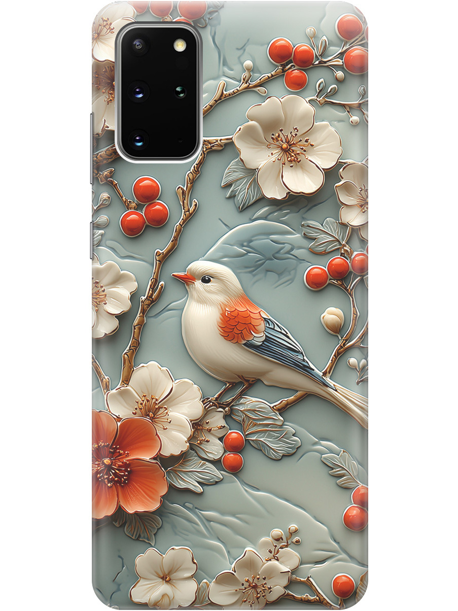 

Силиконовый чехол на Samsung Galaxy S20+ с принтом "Птичка и рябина", Прозрачный;белый;красный, 722628523