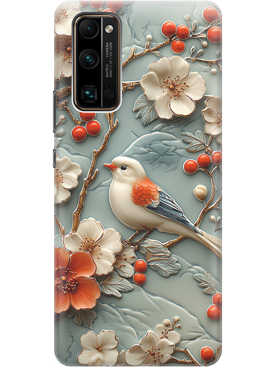 

Силиконовый чехол на Honor 30 Pro+ с принтом "Птичка и рябина", Прозрачный;белый;красный, 722945923