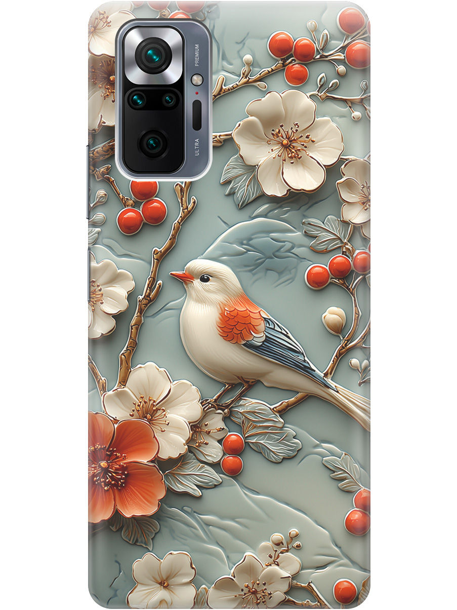 

Силиконовый чехол на Xiaomi Redmi Note 10 Pro с принтом "Птичка и рябина", Прозрачный;белый;красный, 725168123
