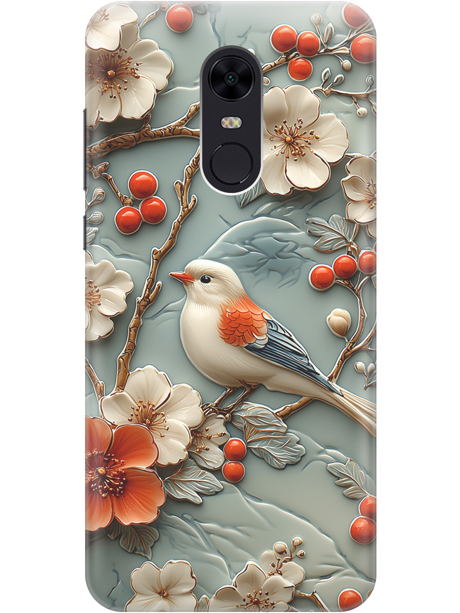 

Силиконовый чехол на Xiaomi Redmi 5 Plus с принтом "Птичка и рябина", Прозрачный;белый;красный, 717097523