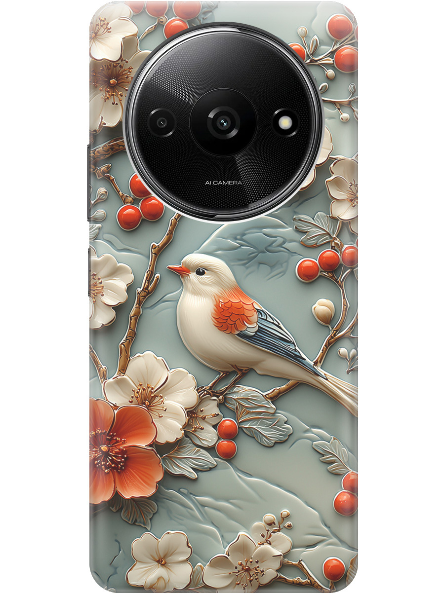 

Силиконовый чехол на Xiaomi Redmi A3 / Poco C61 с принтом "Птичка и рябина", Прозрачный;белый;красный, 780484023