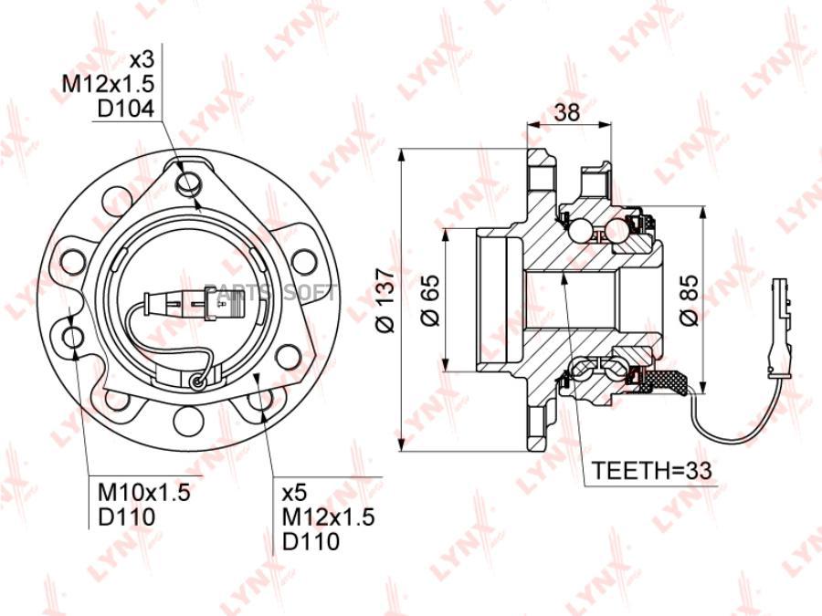 

Ступица передняя в сборе l=r opel astra h/zafira b /5 болтов lynxauto wh-1086