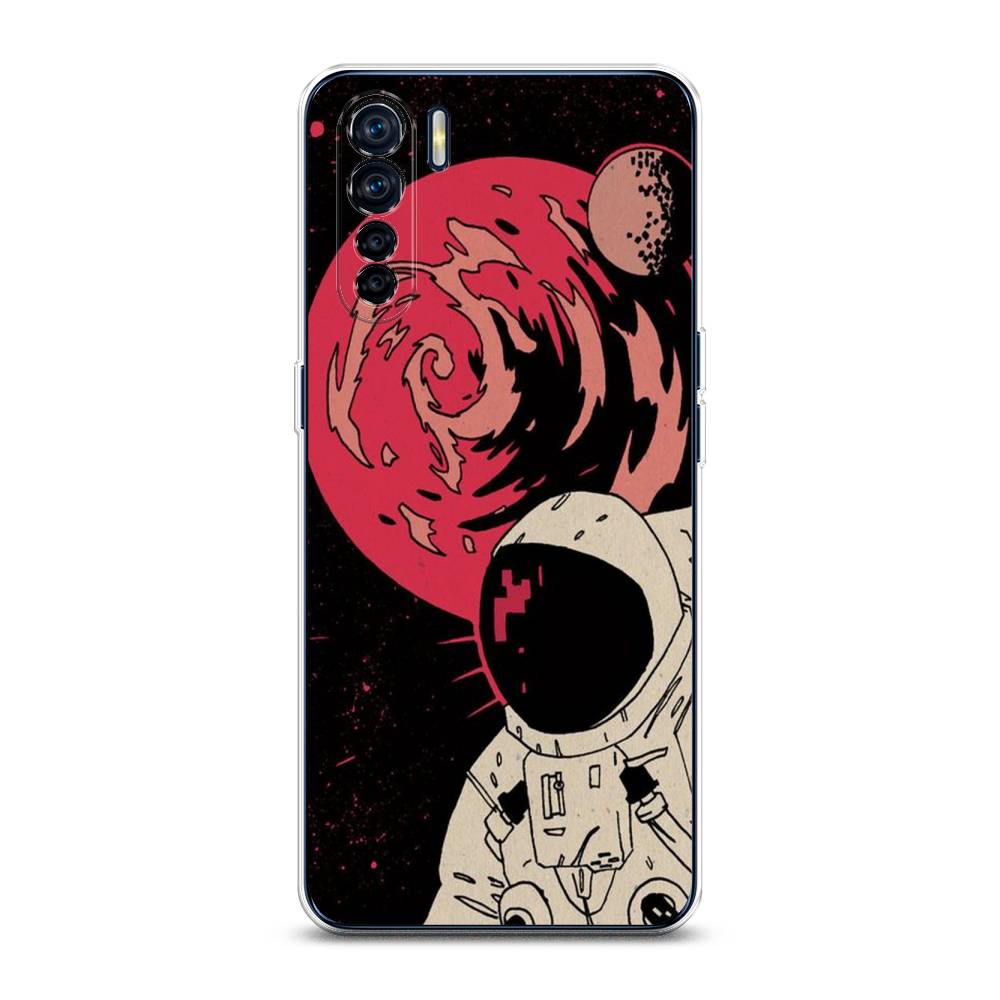 

Чехол для Oppo A91/Reno 3 "Космонавт возле Марса", Черный;красный, 254250-2