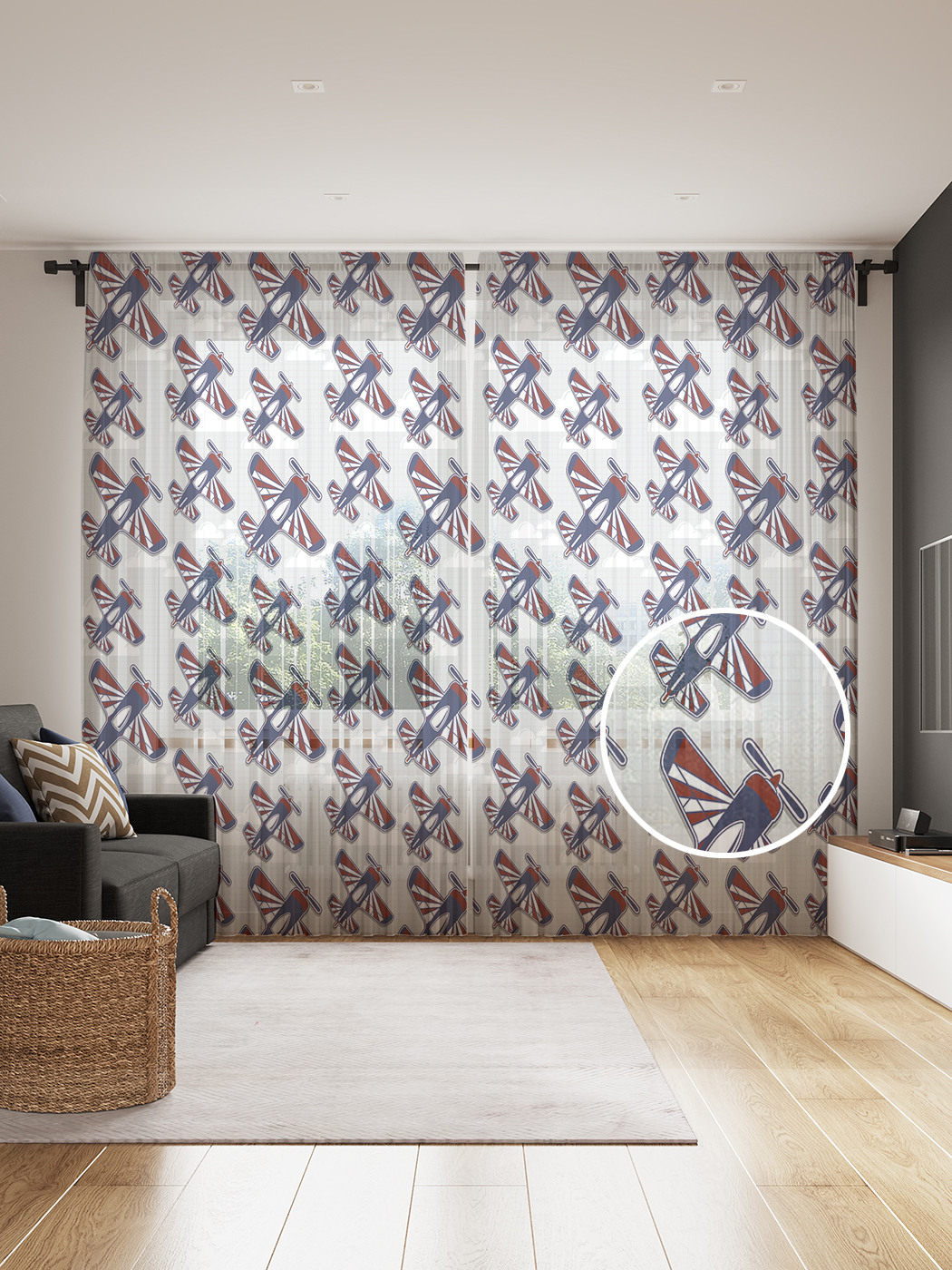 

Фототюль JoyArty "Самолетики на аэродроме", 145x265см, 2 полотна, лента, 50 крючков, Самолетики на аэродроме