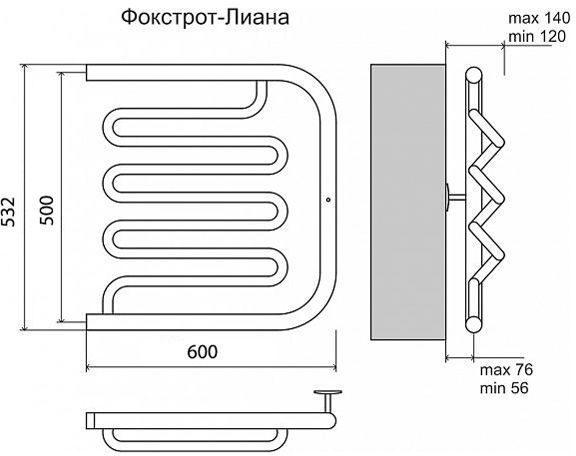 

Полотенцесушитель водяной TERMINUS Фокстрот-Лиана МП-обр, 600х532 мм, хром
