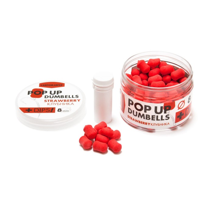 Плавающие бойлы DUMBELLS+DIPS с ароматом клубники, 8 мм, 60 г