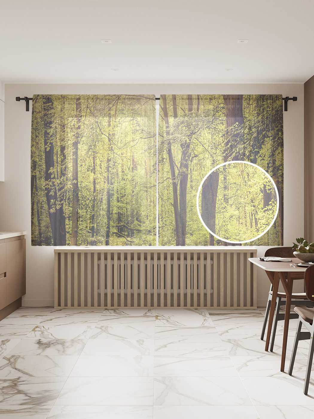 фото Фототюль joyarty "лесной столик", 145x180 см (2 полотна со шторной лентой + 50 крючков)