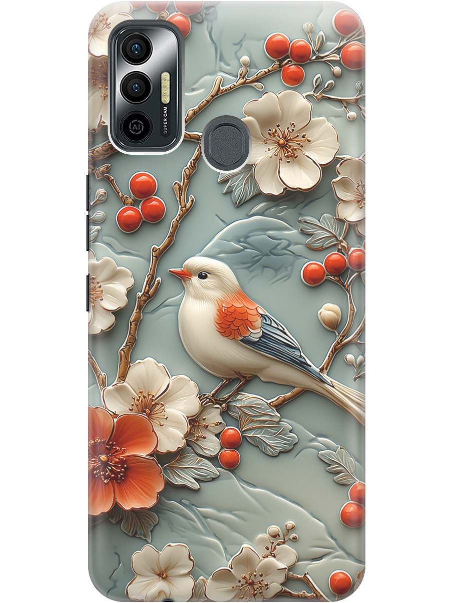 

Силиконовый чехол на Tecno Spark 7 с принтом "Птичка и рябина", Прозрачный;белый;красный, 741736123