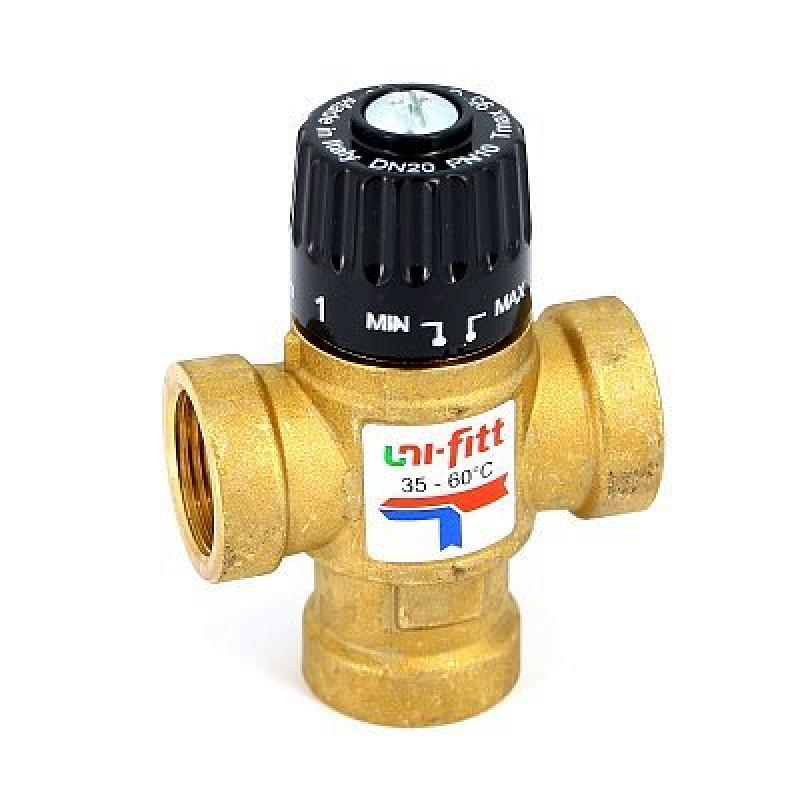 Смесительный клапан Uni-fitt В 3/4 термосмесительный 35-60С, смешение боковое, латунный