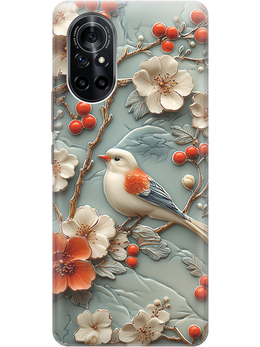 

Силиконовый чехол на Huawei Nova 8 с принтом "Птичка и рябина", Прозрачный;белый;красный, 731079523