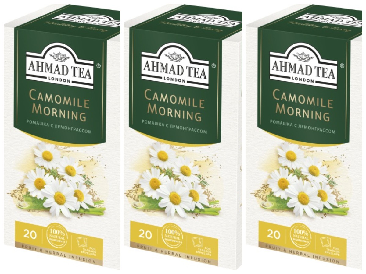 

Чай Травяной Ahmad Tea Camomile Morning, с ромашкой и лимонным сорго, 20 пакетиков х 3 шт, Camomile Morning, с ромашкой и лимонным сорго, 20 пакетиков