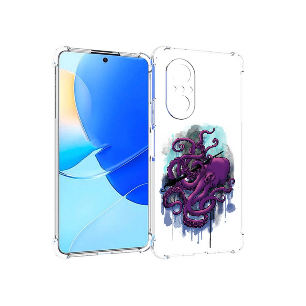 

Чехол MyPads Tocco для Huawei Nova 9 SE фиолетовый осьминог, Прозрачный, Tocco