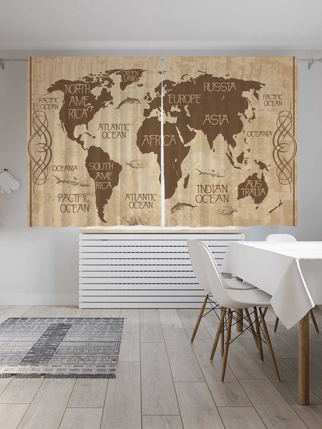 

Классические шторы JoyArty "Крупная карта", серия Oxford DeLux, 2 полотна 145x180 см, Крупная карта