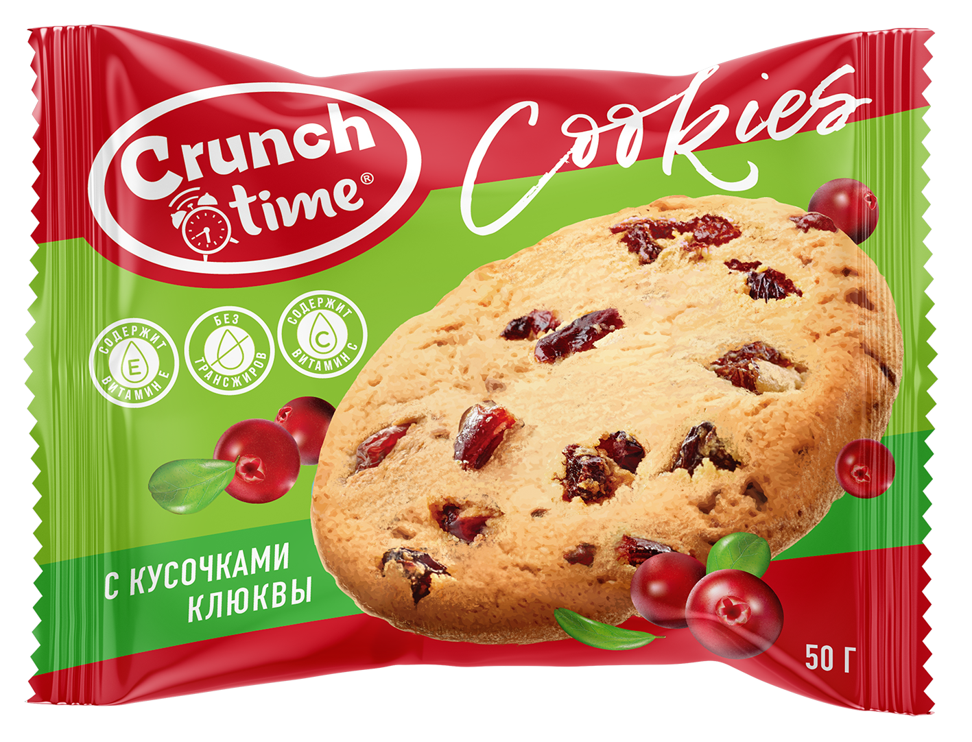 Печенье CRUNCH TIME Cookies кукис сдобное с клюквой, 14 шт по 50 г
