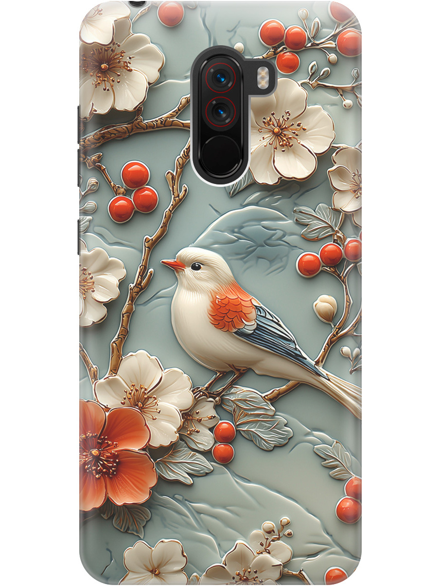 

Силиконовый чехол на Xiaomi Pocophone F1 с принтом "Птичка и рябина", Прозрачный;белый;красный, 719373323