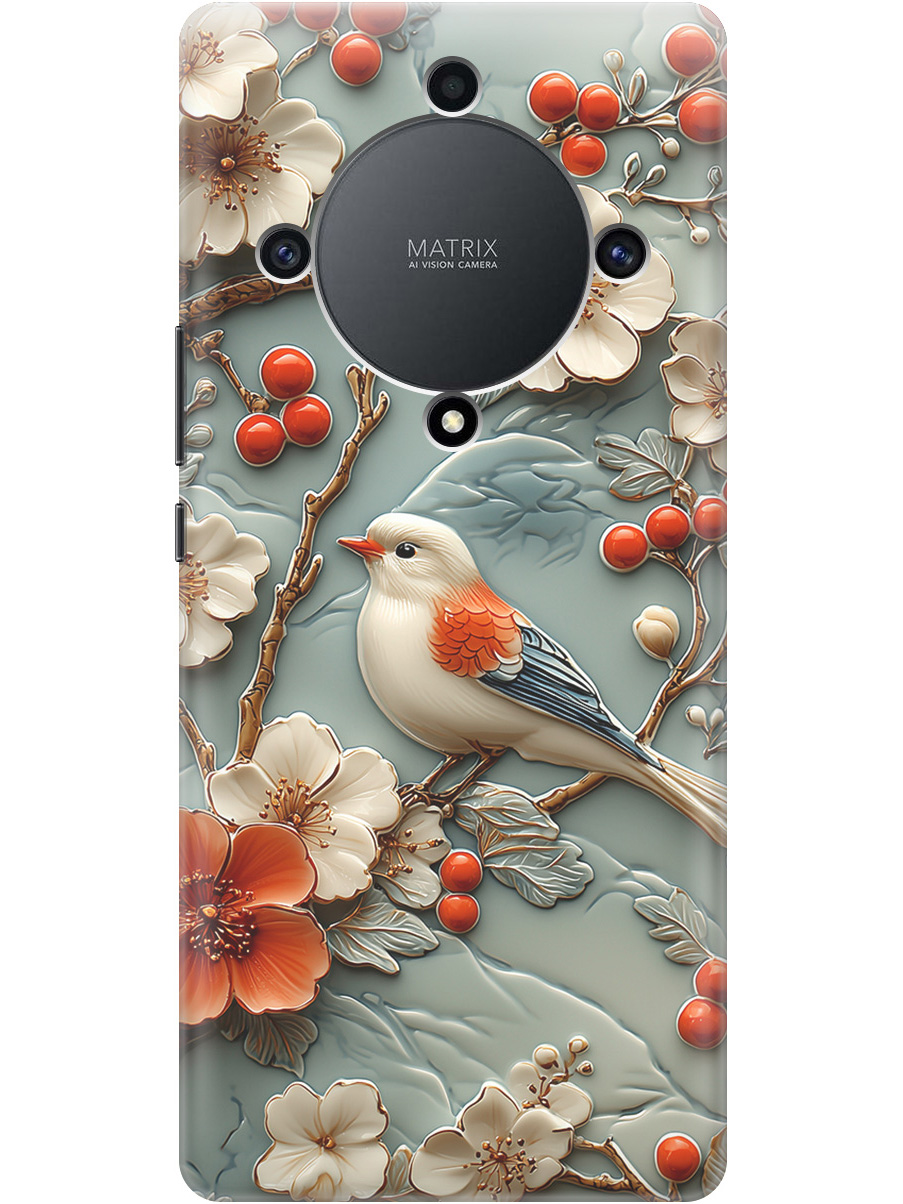 

Силиконовый чехол на Honor X9a / Magic5 Lite с принтом "Птичка и рябина", Прозрачный;белый;красный, 769394723