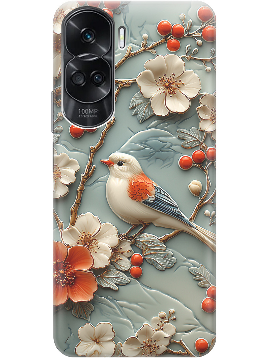 

Силиконовый чехол на Honor 90 Lite с принтом "Птичка и рябина", Прозрачный;белый;красный, 772622623