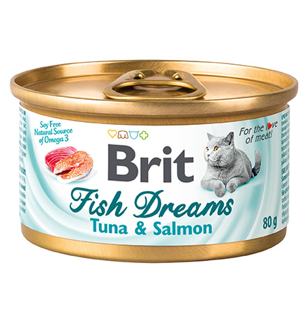 Консервы для кошек Brit, тунец и лосось, 48 шт по 80 г