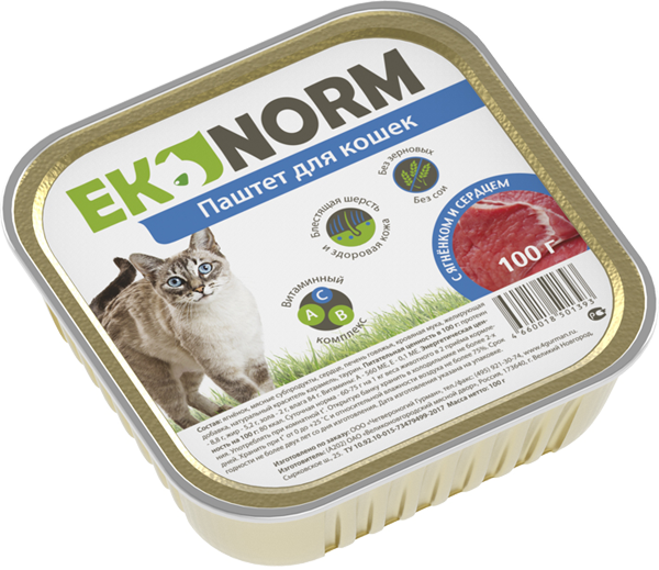Консервы для кошек Ekonorm, паштет с ягненком и сердцем, 24 шт по 100 г