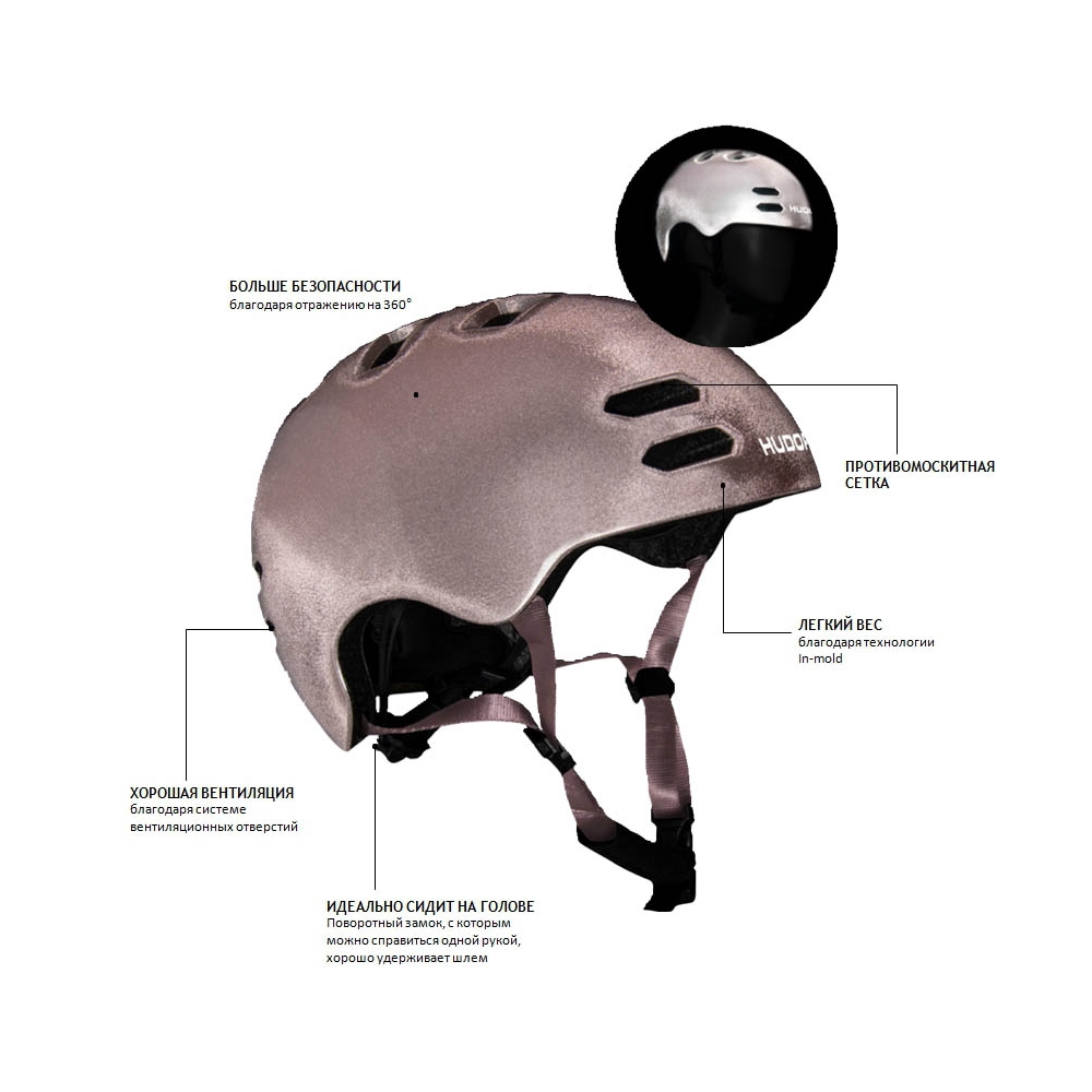 Шлем защитный Hudora Reflect, розовый светоотражающий, р.М 55-58, 84173