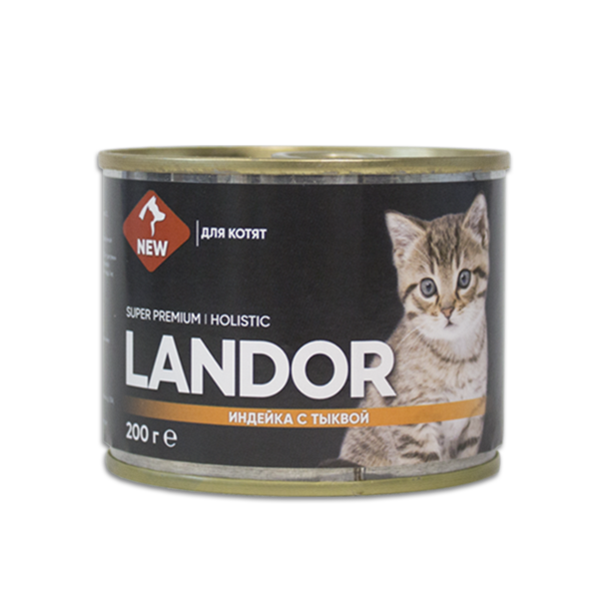 Консервы для котят Landor, индейка с тыквой, 6 шт по 200 г
