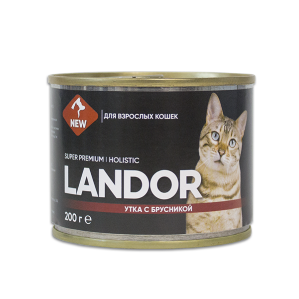 

Консервы для кошек Landor, утка с брусникой, 12 шт по 100 г, Holistic